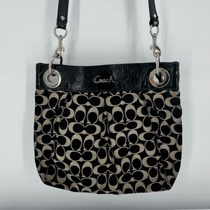 Coach Shoulder Bag Black Tan Ashley Signature Monogram Print Purse Handbag‎
